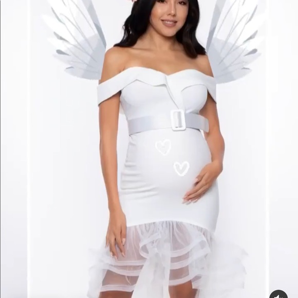 MATERNITY CALLA SWEATHEART TULLE RUFFLE DRESS - WHITE size medium 🕊🕊🕊 - Picture 2 of 7